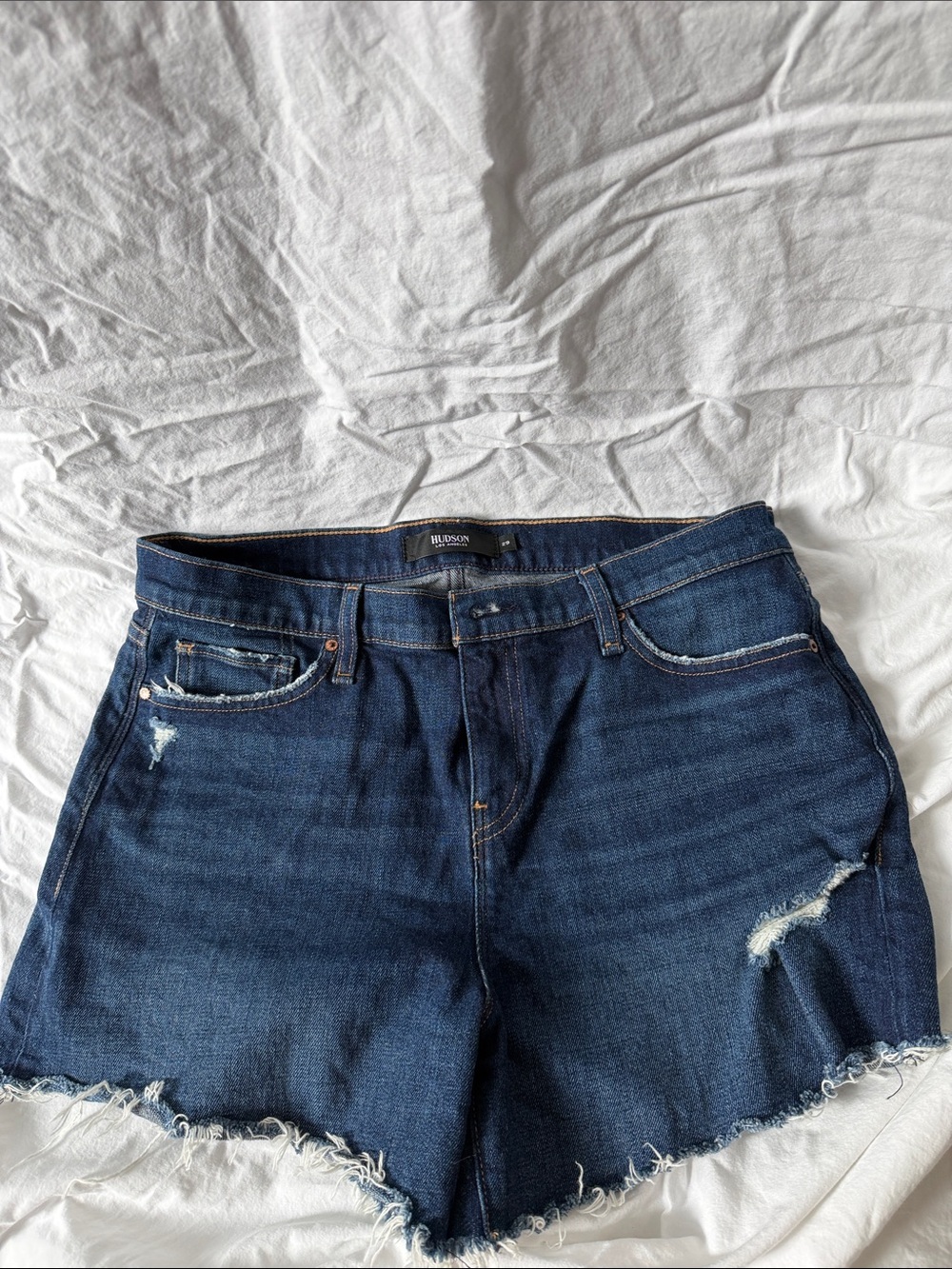 Hudson Jeans Dark Blue Distressed Denim Cutoff Shorts